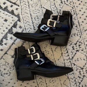 Stylish Black Buckle Ankle Boots
